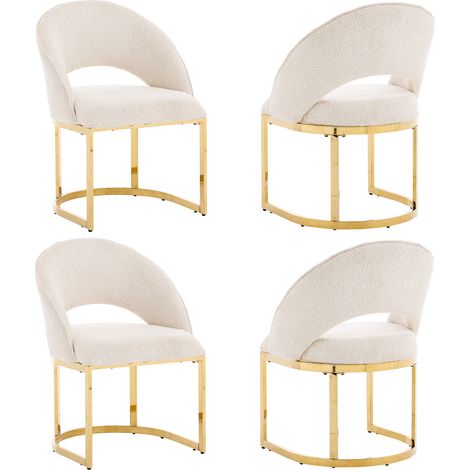 4er-Set Esszimmerstühle aus beigem Bouclé mit goldenen Metallbeinen 59x56x80 cm MODENUIT (1/5)