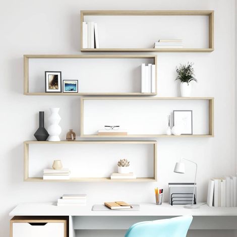 vidaXL Estantes cubo pared 4uds contrachapado roble Sonoma 100x15x30cm (1/5)