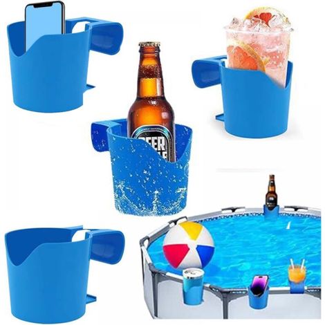 Porte-gobelet de piscine, porte-gobelet de piscine en plastique, porte-gobelet amovible pour boissons, téléphone portable et clés, 4 pièces, bleu