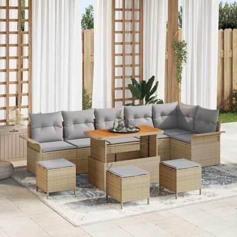 Conjunto de sofás de jardín 10 pcs Beige ratán sintético vidaXL (1/5)