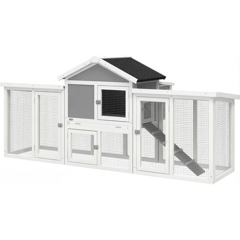 Gallinero conejera tipo chalet para gallinas conejos 204 x 85 x 93 cm seguro ventilado con ponedero rústico de madera maciza gris 210007858 (1/5)