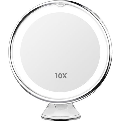 Miroir cosmétique lumineux LED avec grossissement x10, ventouse puissante et 2 niveaux de luminosité, miroir de maquillage de table avec éclairage anti-éblouissement, pivotant à 360° pour la maison et