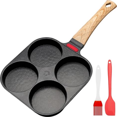 Antihaft-Aluminiumpfanne mit 4 Mulden und Hitzeanzeige – Induktions-Pfannkuchenpfanne für alle Herdarten, geeignet für Pfannkuchen, Blinis und Burger (Schwarz) (1/5)