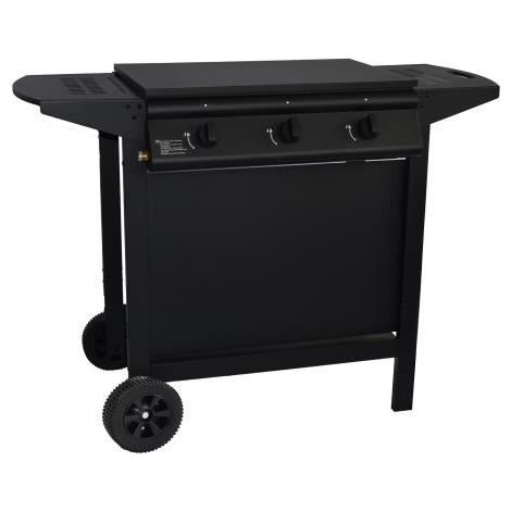 Barbecue a gaz + plancha - GRILL GARDEN - Noir - 3 brûleurs - Avec capot de protection - Allumage Piezo électrique