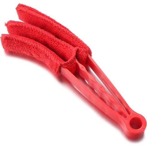 Spazzola multiuso per la pulizia delle bocchette dell'aria dell'auto - Manico in microfibra per tapparelle, finestre, tastiere, lenzuola, alette parasole, rossa (1/5)