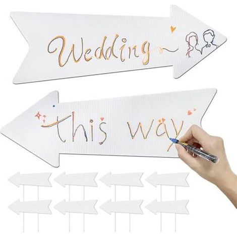 10pcs Blank Garden Signs with Stakes, Personalized Arrow Shape Yard Signs 17 x 6 inches, Plastic Garden Tags for Weddings and Anniversaries, White (1/5)