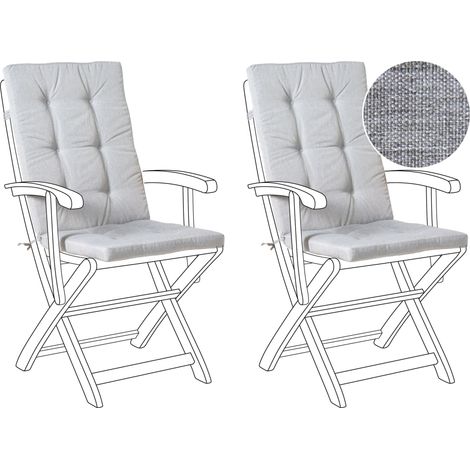 Lot de 2 Coussins d'Assise et de Dossier pour Chaises d'Extérieur avec Attaches Polyester Mélange de Gris Maui