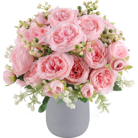 Lot de 4 Bouquets de pivoines artificielles bohèmes en Soie et Plastique pour Arrangements Floraux, décoration d’intérieur Rustique, Mariage, Vase et Table, Rose Clair (1/5)