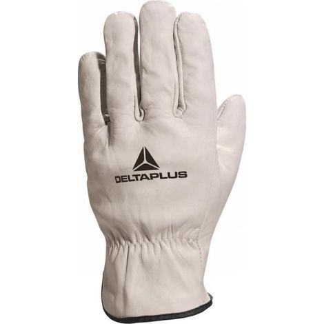 Delta Plus – Gant de manutention cuir pleine fleur gris – Épaisseur 0,9 à 1,1 mm – Norme EN 388:2016 – Pour travaux publics et bâtiment (1/2)