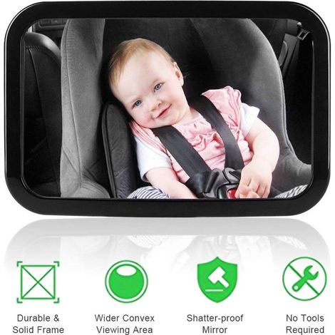 Miroir de Voiture pour Bébé, Miroir Auto de Voiture pour Bébé sur Siège Arrière - Rotation 360° - Inclinable + Orientable (1/4)