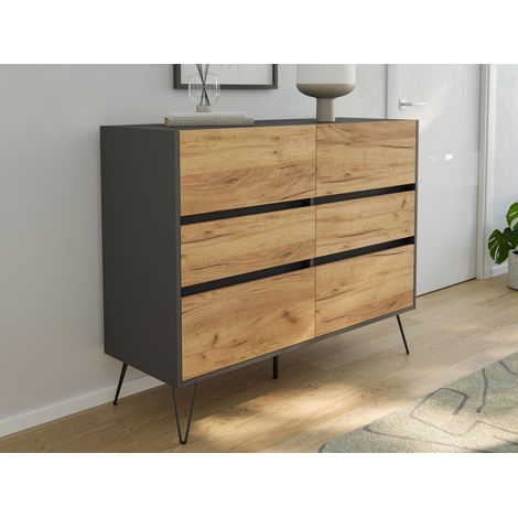 Sideboard Volo 120cm Greifraum 6 SoftClose Schubladen Grafit/Eiche Front (1/5)