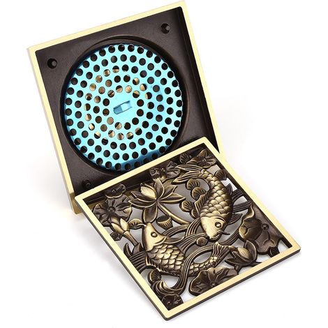 Bonde de sol carrée en laiton antique avec crépine - Accessoires de nettoyage pour salle de bain et toilettes (1/5)