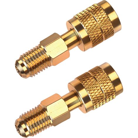 Lot de 2 adaptateurs en laiton pour réfrigérant R32 R454B, filetage inversé femelle vers mâle 1/4", raccords rapides HVAC à faible perte pour réservoirs R-32/R-454B et mini-systèmes split