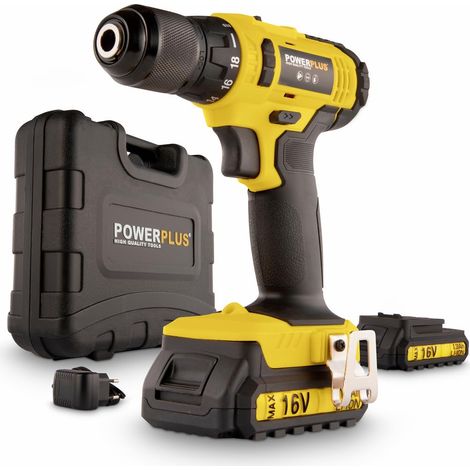 Perceuse-Visseuse sans Fil POWX00425 - Tournevis 16V, 2x1.3Ah Batteries, Chargeur, Mallette Outil, Bois, Pierre, Métal (1/5)