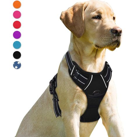 Arnés antitirones de alta resistencia para perros con hebilla frontal reflectante, asa de fácil control, adecuado para pasear perros grandes (negro, L). (1/3)