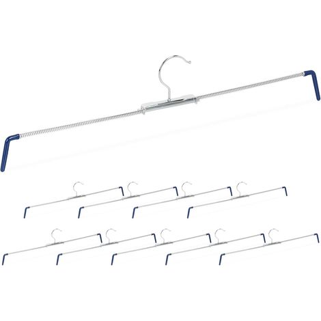 Lot de 10 cintres antidérapants pour pantalons et jupes, cordons élastiques spiralés, largeur 30-50 cm, argent/bleu (1/5)
