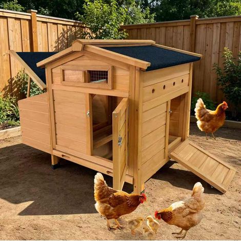 Gallinero elevado de madera con nido, puerta de fácil acceso y bandeja para excrementos - rojo (1/5)