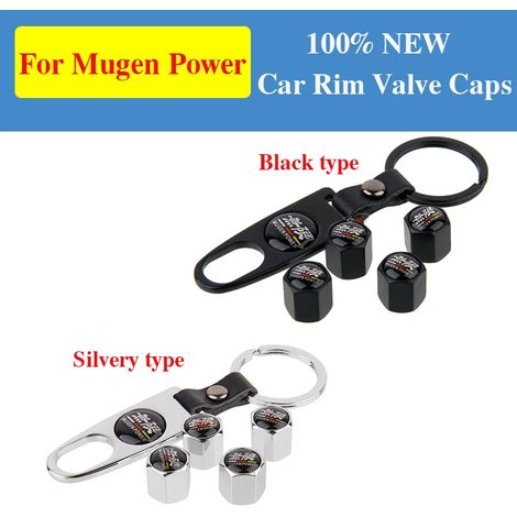 (Remarques en caractères argentés) 1 jeu de bouchons de valve de pneu Mugen Power Car Styling + jantes en cuir compatibles avec CRV, Civic, Accord, City, Fit, Pilot et Crossroad (1/2)