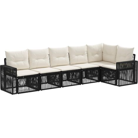 Gartensofa-set 6 pcs Schwarz und Cremeweiß Poly-Rattan vidaXL