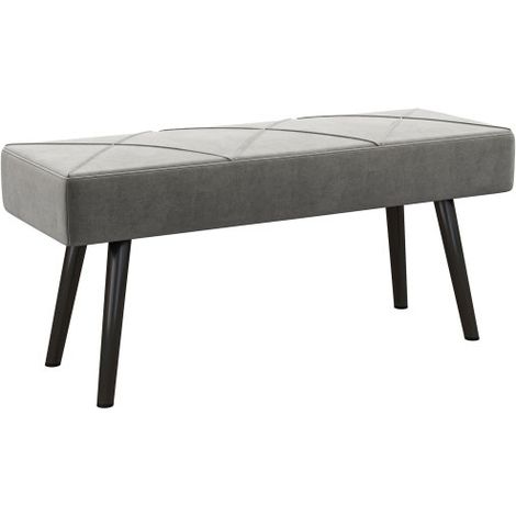 Banc rembourré, finition toucher velours, motif en X, gris — convient pour la chambre, l'entrée ou comme banc de bout de lit (supporte jusqu'à 120 kg). (1/5)