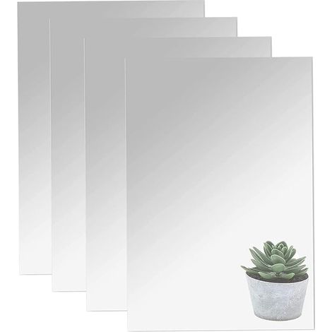 Set of 4 A4 Acrylic Adhesive Wall Mirrors (29 x 21 cm) - Safe Decoration for Living Room, Bathroom, Bedroom, Door - Flexible Mirrors for Versatile Decor (1/5)