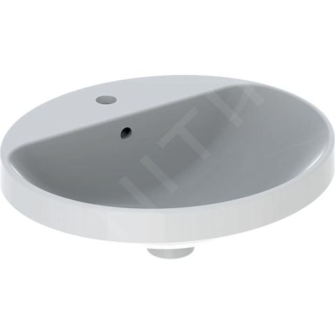 Geberit – Vasque à encastrer ovale 50x45cm en céramique blanche – Semi-encastrable avec trop-plein – Pour montage sur plan de salle de bains (1/5)