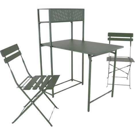 PROLOISIRS Set table avec 2 chaises pliantes Balcon en acier - vert (1/4)