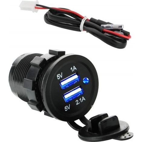 Moto USB Etanche Chargeu, Chargeur Rapide 12V-24V 5V 2.1A, Voiture USB Adaptateur étanche avec LED pour Moto, Caravane (1/4)