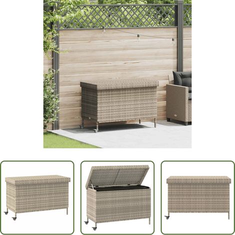 Außenbereich - Gartentruhe mit Rollen Hellgrau 110x55x73 cm Poly Rattan (1/5)