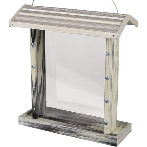 Mangeoire silo pour graines, gris blanc transparent, pour oiseaux - animallparadise (1/5)