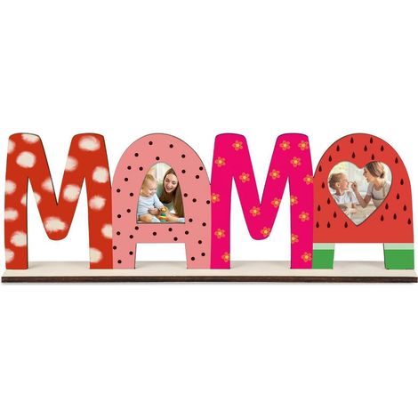 Holzbuchstaben Bilderrahmen "MAMA" zum Basteln & Dekorieren, Geschenk für Muttertag (1/4)