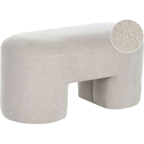 Bench Light Beige Boucle Upholstered Accent Pouffe Living Room Bedroom Wide Legs Modern DECORAH (1/5)