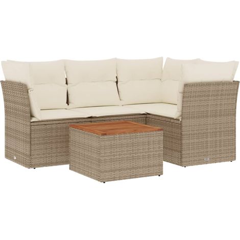 Maison Exclusive - Salon de jardin avec coussins 5 pcs beige résine tressée (1/5)
