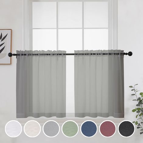 Lot de 2 Rideaux Transparents Gris de 61 cm de Long pour fenêtre de Salle de Bain, Rideaux Transparents filtrant la lumière avec Passe-Tringle pour Petite Cuisine, buanderie, Camping-Car (1/5)