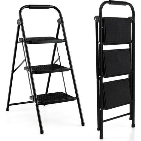Marchepied 3 Marches Pliant Largie Cadre Métallique Lourd Pédale Antidérapante 64 x 39 x 90 cm Capacité 150 kg Noir CW9614 Maison Chic (1/3)