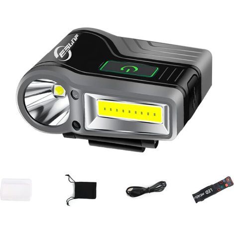 LED Clip-on Headlamp, Rechargeable Waterproof Headlamp, Powerful Headlamp with Sensor Control for Fishing, Running, Camping, Reading, Dog Walking, Hiking (Black) (1/5)