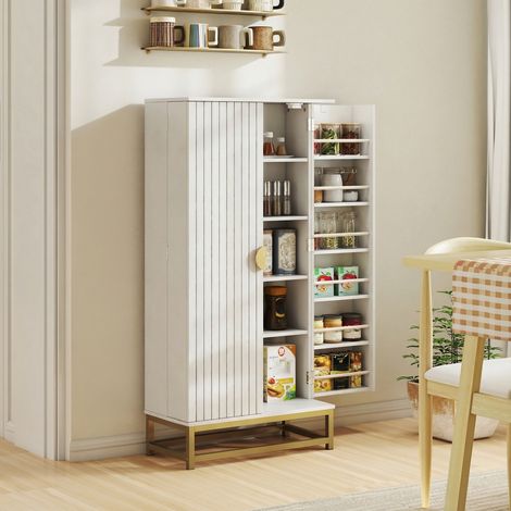 Meuble de cuisine avec 12 étagères et portes, étagères réglables, 58 x 29 x 119,5 cm, blanc (1/5)