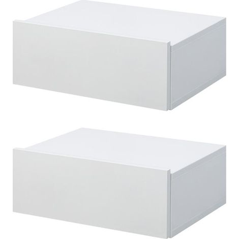 Lot de 2 Tables de Chevet murales - Lot de 2 Tables de Nuit - tiroir Coulissant, Plateau - Panneaux Particules Blanc