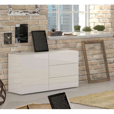 Credenza soggiorno madia con anta e 3 cassetti bianco lucido Metis Three (1/5)