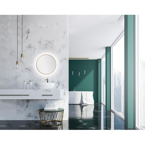 Miroir Mural Rond décoratif avec éclairage LED indirect en Or Mat Ø 50 cm (1/5)
