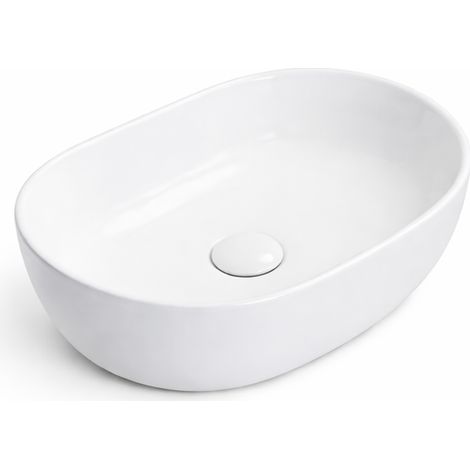 Vasque à poser arrondie -49 x 36 cm -Blanc brillant -ALINA (1/4)