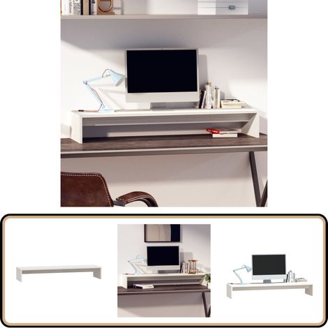 Support de moniteur Blanc 100x27x15 cm Bois de pin solide - Support Ordinateur - Support Ecran - Meuble Informatique - Bureau Ergonomique - Chaise De Bureau (1/5)