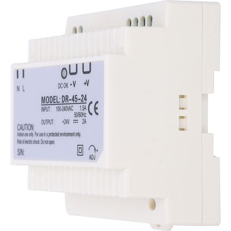 BERM 45W 24V Alimentation à Découpage Monocanal Rail DIN Entrée 100-240VAC DR-45-24