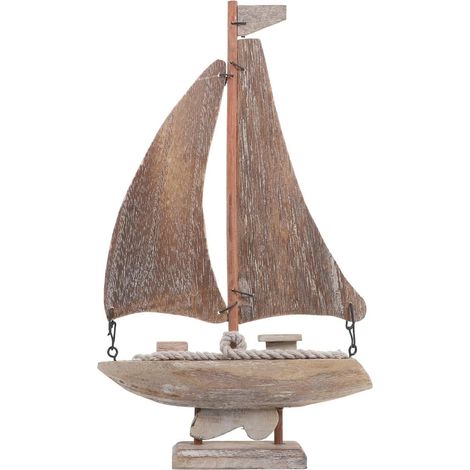Décoration de Voilier en Bois Style Méditerranéen, Figurine de Bateau Vintage Fait Main pour Salon et Bureau, Centre de Table Thème Nautique Bord de Mer, pour Hommes et Amis