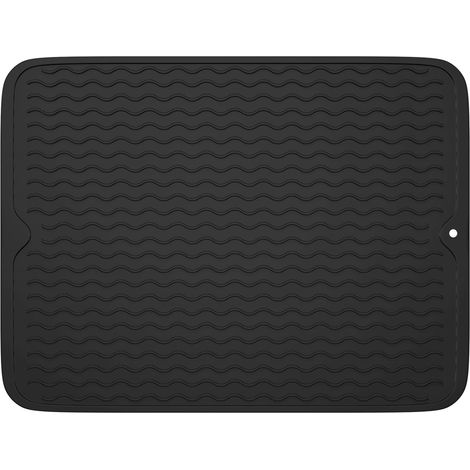 Tapis d'égouttage en silicone, 40 x 30 cm, noir, pour cuisine et bar. (1/5)