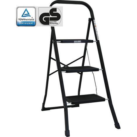 Trittleiter 3-stufig klappbar TÜV/GS 150 kg Anti-Rutsch Trittflächen Klapptritt Leiter in schwarz (1/5)
