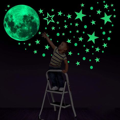 435 Points Lune et Etoiles phosphorescentes Stickers Muraux fluorescents Lumineux Autocollant Plafond pour Décoration de Chambre d'enfant bébé-Fei Yu (1/5)