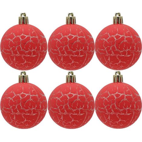 Lot de 6 boules de Noël de 6 cm, texture craquelée, faciles à suspendre, couleurs vives et festives, rouges. (1/5)
