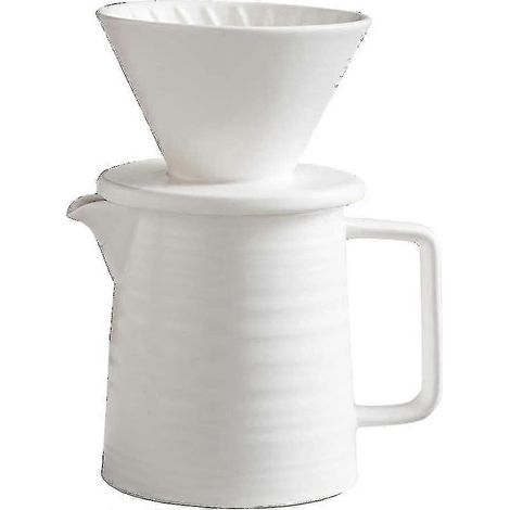 Service à café en céramique avec carafe en verre, porte-filtre 2 tasses, blanc (1/4)