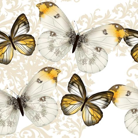 Selbstklebende Wandtapete mit Libellenmuster, 44,5 cm x 3 m, beige und goldfarben